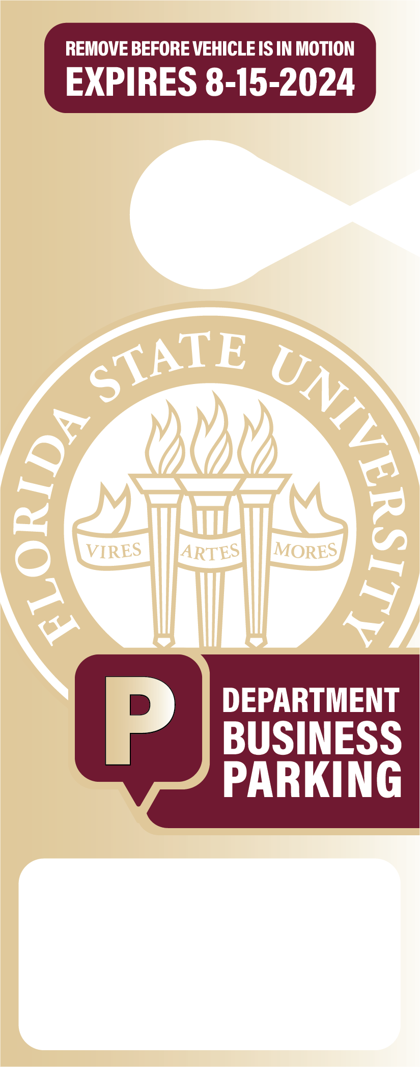 FSU Back-In Hang Tag Parking Permit